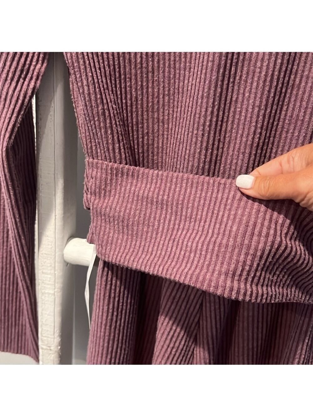 Urban Outfitters cotton Purple Ribbed Long Sleeve belted Romper nwt small - Picture 10 of 11